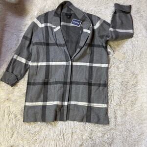 Adrienne vittadini plaid gray 1-Button Blazer Beige Jacket XL